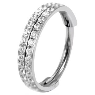 双层三层微镶锆石搭扣耳环6/8/10mm植入级钛合金f136搭扣闭口鼻环