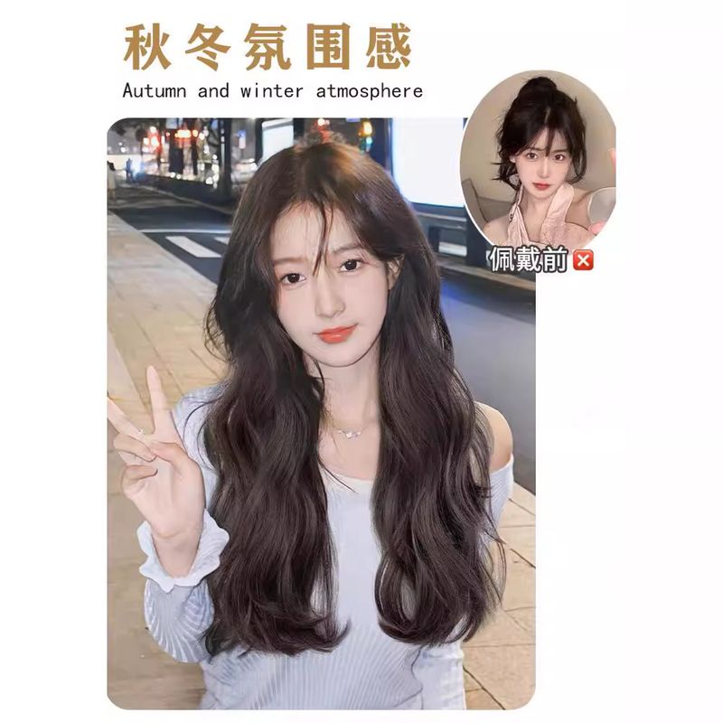 新款直销程铭假发女自然黑长卷发中分八字刘海大波浪慵懒卷夏季时