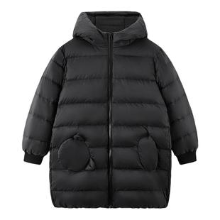 加比瑞童装冬季女童保暖三防90白鸭绒中长款黑色羽绒服中大童上衣