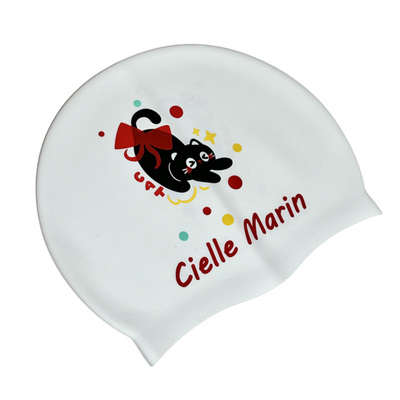 ciellemarin硅胶防水黑猫成人儿童游泳帽大号护耳泳帽加大版泳帽