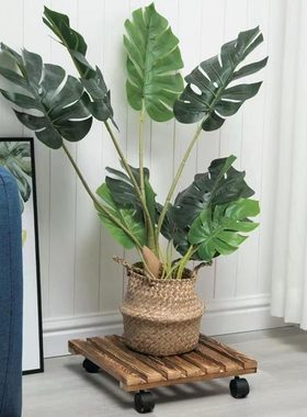 木质花盆底座万向轮可移动底座碳化实木底座加厚轮盘花托