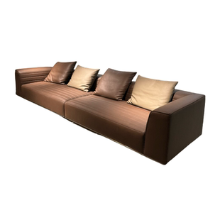 意式极简真皮沙发客厅直排四人位大户型设计师罗杰沙发高端别墅