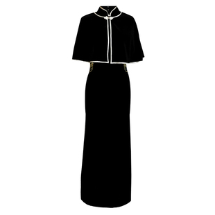 江南春天2025年新款春夏走秀旗袍长款改良丝绒披肩演出服鱼尾礼服