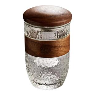 日式耐热玻璃泡茶杯350ml带盖办公室茶水分离防烫茶杯便携快客杯