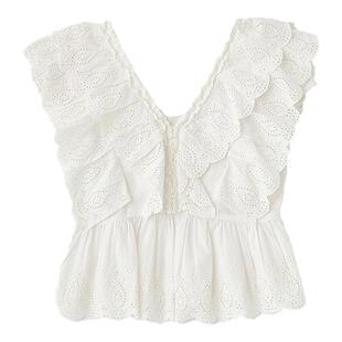 MOUSSY 早秋新品海边度假风层叠边短袖V领衬衫010IS730-6131