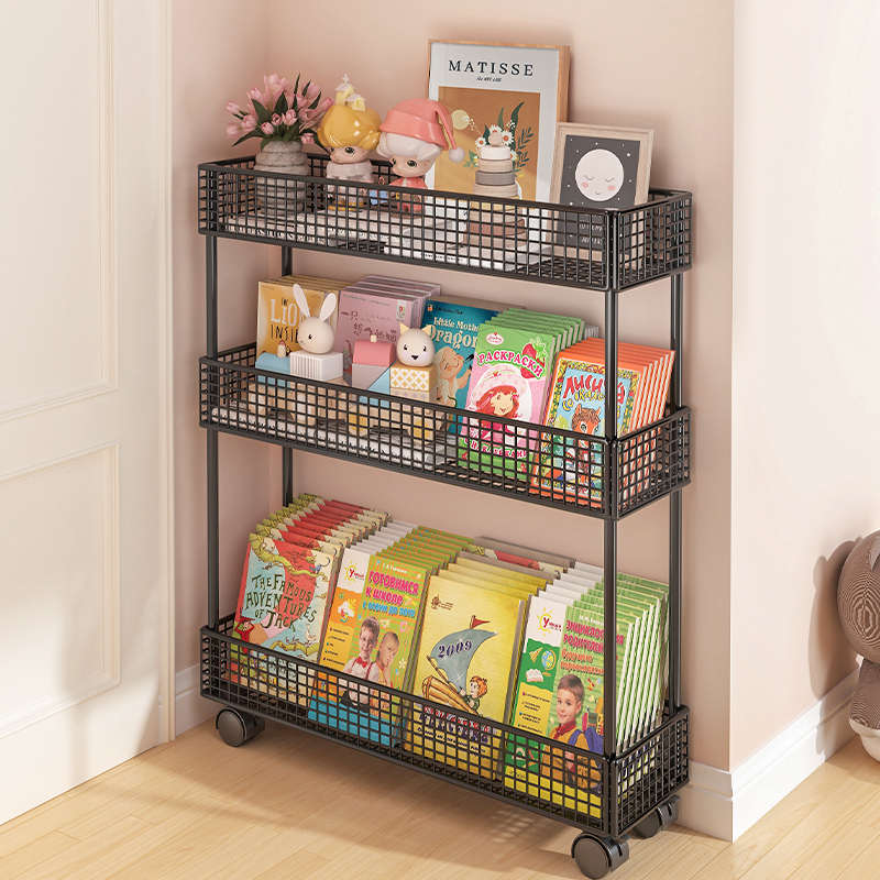 儿童书架门后置物架多层简易落地移动推车超窄夹缝柜空间利用神器