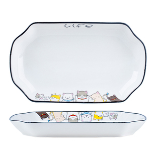 鱼盘家用蒸鱼盘子个性陶瓷大号餐盘可爱水果盘日式简约长方形餐具