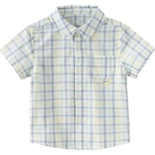 戴维贝拉男童格子衬衫宝宝纯棉衬衣2026夏装新款儿童纱布短袖上衣