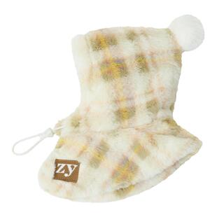 Lazyeazy宠物狗狗格纹毛绒连帽围脖可调节冬季保暖狗帽子中小型犬