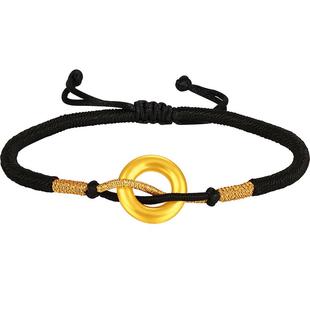 梦金园黄金平安扣手绳5D硬金本命年编织挂坠情侣款生日礼物送礼