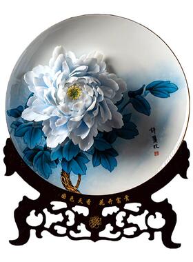 夫己手绘一枝独秀蓝田玉盘