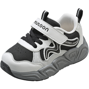 牧童儿童运动鞋女童春秋轻便减震童鞋男童软底皮面时尚休闲跑步鞋