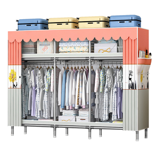 布衣柜加厚加粗全钢架卧室家用出租房用简易组装2025新款衣服柜子