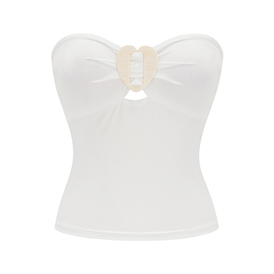 自制欧美风白色爱心扣抹胸上衣