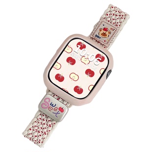 适用于苹果手表s10表带iwatch s11磁吸扣series9尼龙编织AppleWatch高级感s8女款se秋冬Ultra运动XL智能腕带