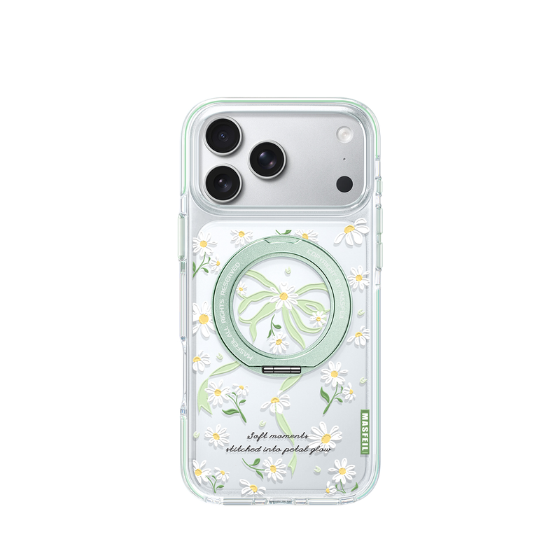 MASFEIL× 春日絮语适用iPhone17Promax手机壳新款ip15磁吸带支架Go8苹果16Pro保护套支点透明高级感13pm简约