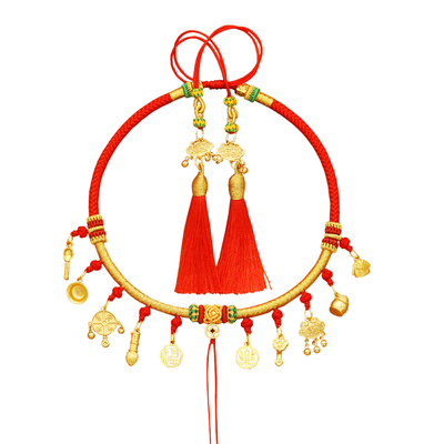 手工编织宝宝项圈长命锁周岁挂绳