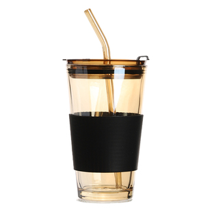 川岛屋玻璃吸管杯子男女夏季喝水杯家用果汁奶茶便携咖啡杯随行杯