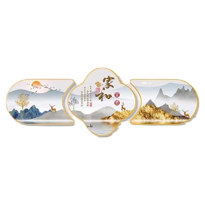 包安装客厅装饰画中式2026新款电视背景墙点缀挂画三联画卧室壁画