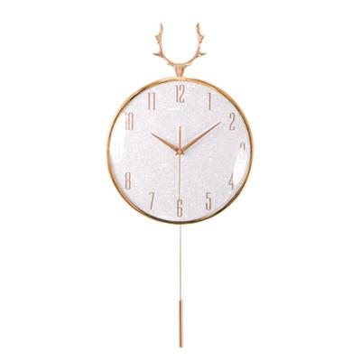 客厅挂钟金属福鹿装饰轻奢