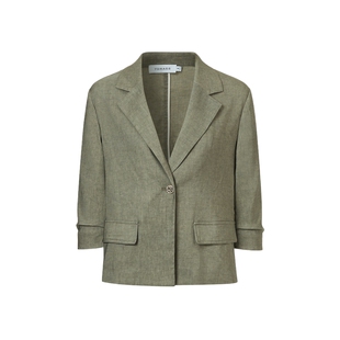 VGRASS女装小西装夏季新款檀绿色七分袖休闲高级感通勤百搭外套女