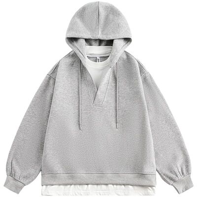 美式复古cleanfit假两件卫衣女春