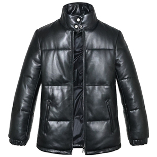 女士真皮羽绒防寒服头层绵羊皮衣女修身短款立领简约冬季厚外套隆