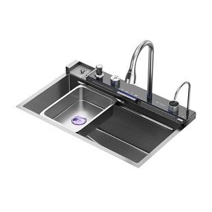 东鹏5MM加厚飘雨瀑布水槽304不锈钢大单槽家用厨房洗碗槽洗菜盆