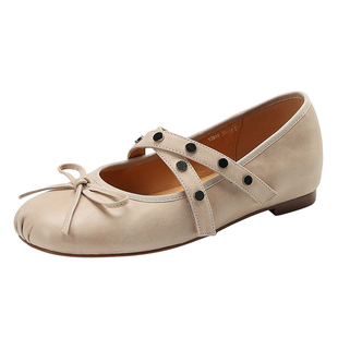 MILLIE'S/妙丽法式蝴蝶结芭蕾舞单鞋2026春款铆钉内增高玛丽珍鞋Q