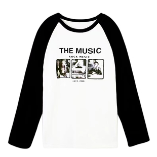 【现货清仓】照片卫衣撞色印花长袖女圆领宽松套头中长款上衣外套