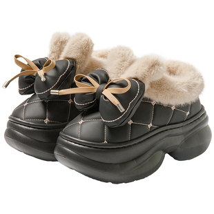 高跟棉拖鞋女款包跟厚底居家时尚PU皮拖鞋冬季加厚保暖棉鞋外出穿