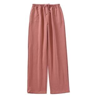 日系德绒睡裤女秋冬加厚双面磨绒宽松简约条纹家居裤休闲直筒长裤