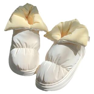 细细条 防水羽绒布雪地靴女冬加绒加厚保暖可爱面包棉鞋短筒棉靴