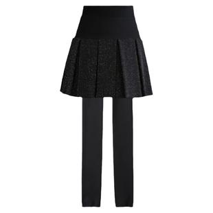 秋冬季加绒加厚假两件打底裤女高腰带裙裤弹力踩脚裤裙大码保暖裤