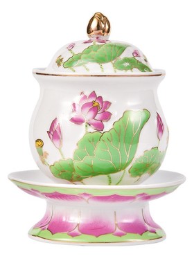 佛具国顺陶瓷浮雕荷花供杯家用室内佛堂净水杯佛贡杯观音杯茶杯