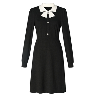 歌莉娅长袖连衣裙女2025新款秋季大方得体穿搭出席重要场合小黑裙