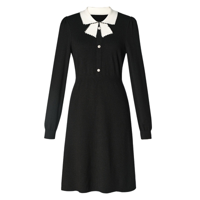 歌莉娅秋季撞色领高级感连衣裙女