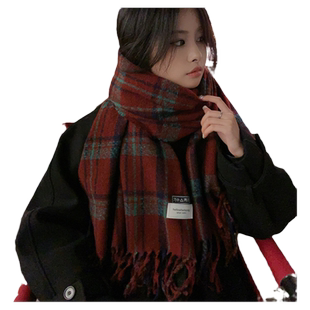 新年红色围巾女冬季2025新款今年流行爆款氛围感学生格子围脖保暖