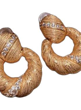 意大利 奢华拉丝福气卷宝石项链 Vintage 藤蔓花瓣锆石戒指百搭