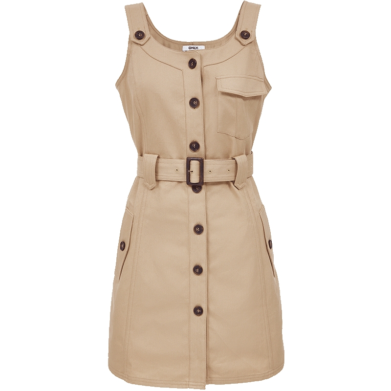 ONLY2025夏季新款大口袋装饰同色系腰带U领直筒短裙吊带连衣裙女