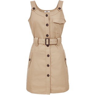 ONLY夏季大口袋装饰同色系腰带U领直筒短裙吊带连衣裙女