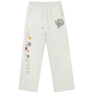 GUUKA灰色美式加厚加绒卫裤男冬季 刺绣堆堆裤子绵羊毛运动直筒裤