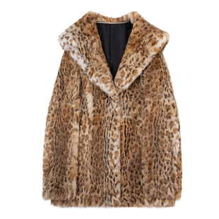 GHJOD studio中古老钱风大翻领个性晕染中长款豹纹兔毛皮草外套女