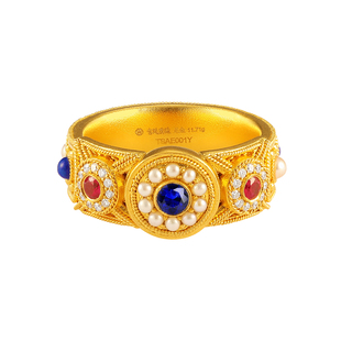 宫廷质造手工古法黄金隋朝李小孩指环李静训同款花丝钻石镶嵌戒指