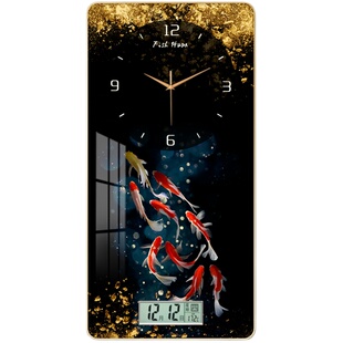 轻奢时尚装饰画静音挂钟客厅餐厅家用时钟现代简约玄关装饰锦鲤