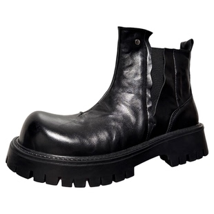 两点浪漫切尔西马丁靴男水洗头层牛皮大头高帮德比英伦套筒马丁靴