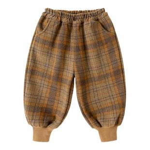 嘟嘟家宝宝裤子毛呢冬季儿童休闲裤冬装格子裤男童长裤加绒冬季潮