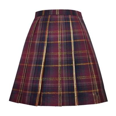 原创红格百褶短裙显瘦miu系半裙