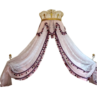 新品床幔床头帘蕾丝梦幻浪漫公主格调家用卧室装饰彩毛球帷幔含架