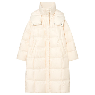 COVERINS高克重蓬松白鹅绒羽绒服女长款可拆连帽立领2025冬季新款